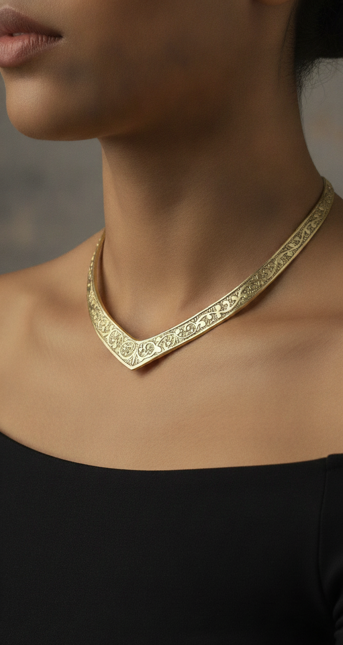Ornate Golden Tribal Choker Necklace