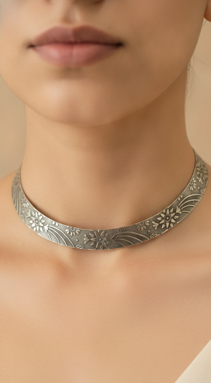 Antique Floral Silver Statement Choker