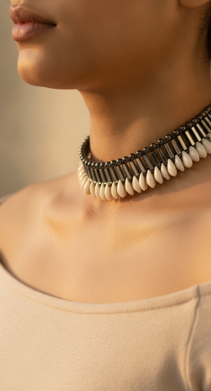 Bohemian Cowrie Shell and Beaded Choker Necklace
