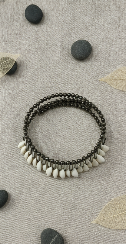 Bohemian Cowrie Shell and Beaded Choker Necklace