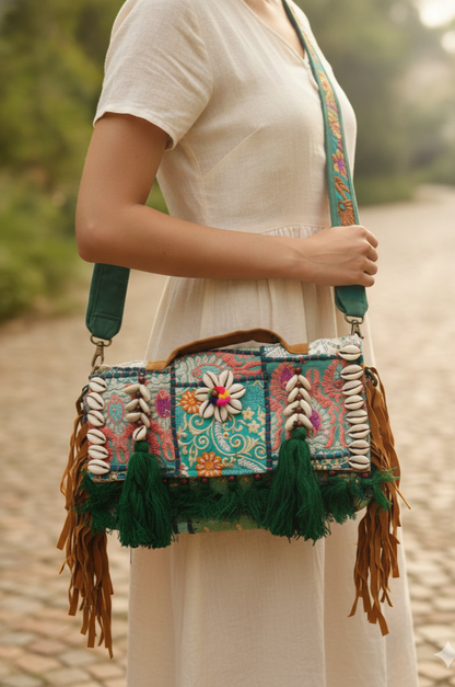 HandMade Embroidered Cowrie Shell Fringe Banjara Bag