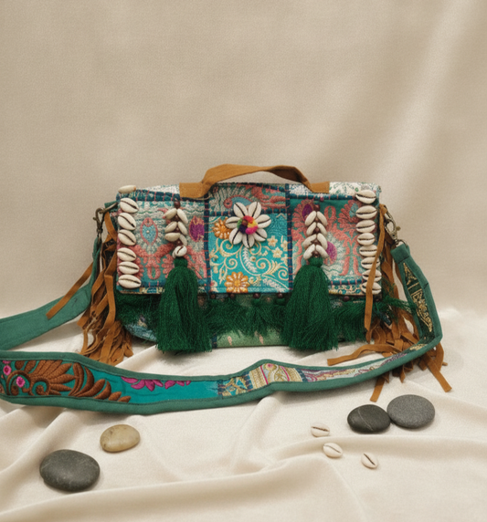 HandMade Embroidered Cowrie Shell Fringe Banjara Bag