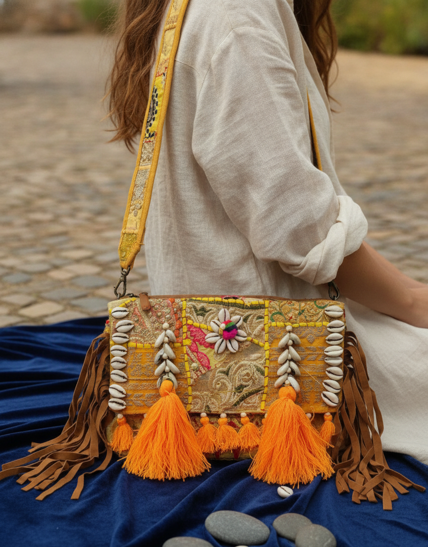 HandMade Embroidered Cowrie Shell Fringe Banjara Bag