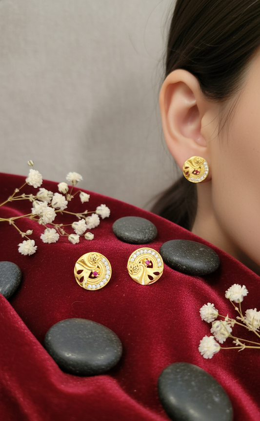 Golden Swirl Ruby Studs
