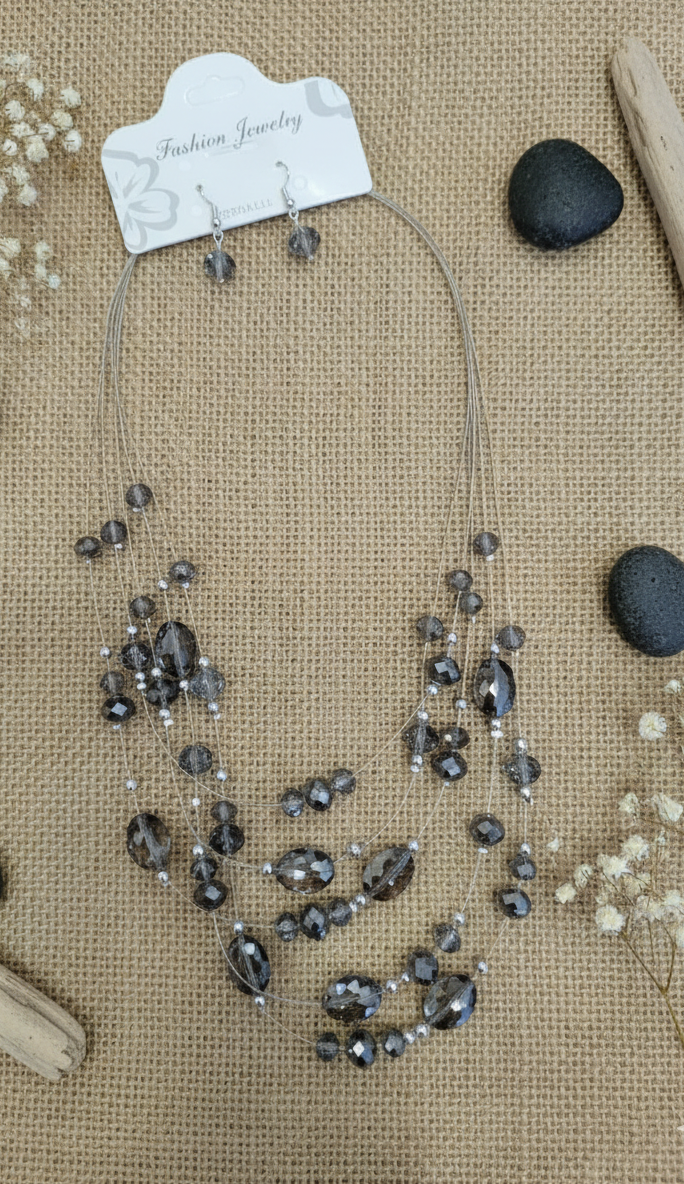 "Oceanic Serenity" Multi-Strand Beaded Necklace & Earring Set