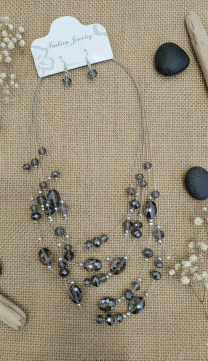 "Oceanic Serenity" Multi-Strand Beaded Necklace & Earring Set