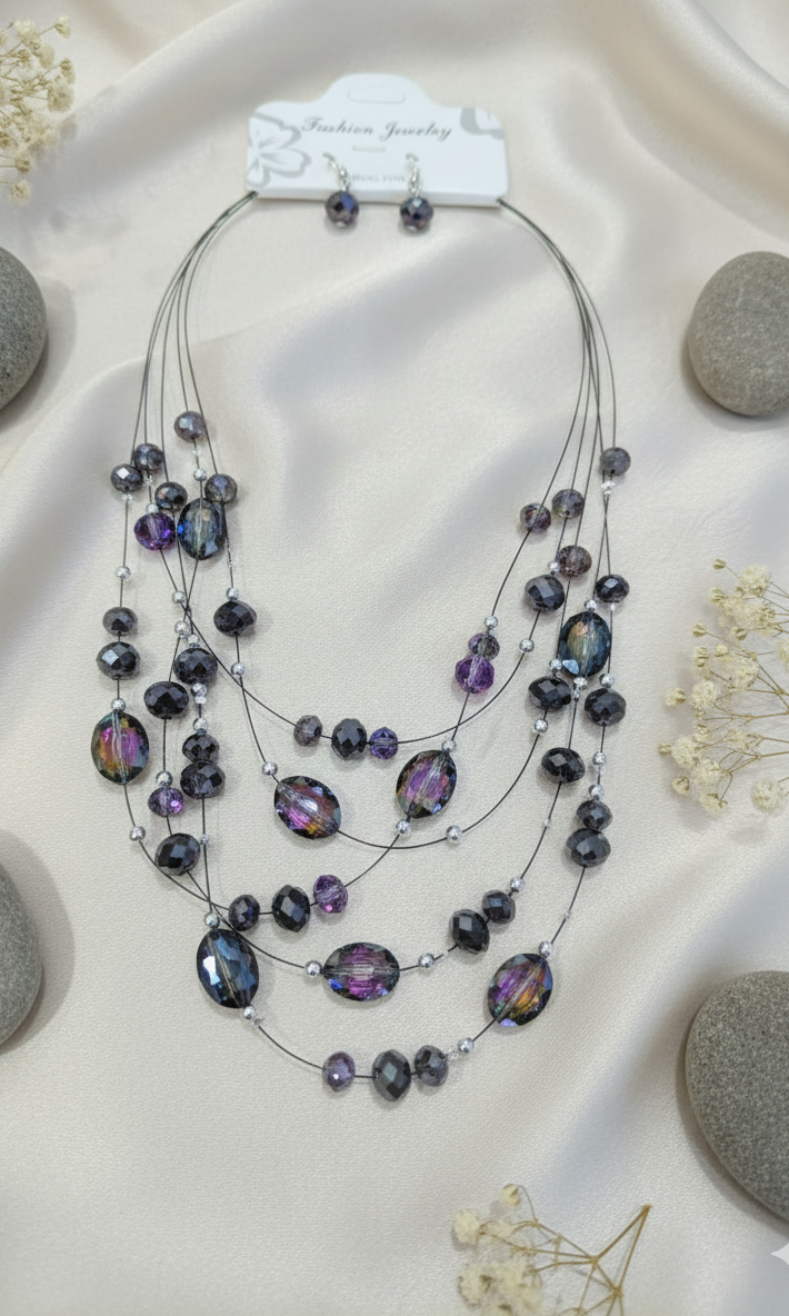 "Oceanic Serenity" Multi-Strand Beaded Necklace & Earring Set