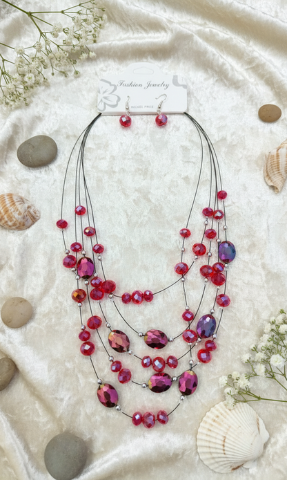 "Oceanic Serenity" Multi-Strand Beaded Necklace & Earring Set