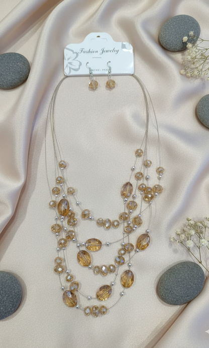 "Oceanic Serenity" Multi-Strand Beaded Necklace & Earring Set
