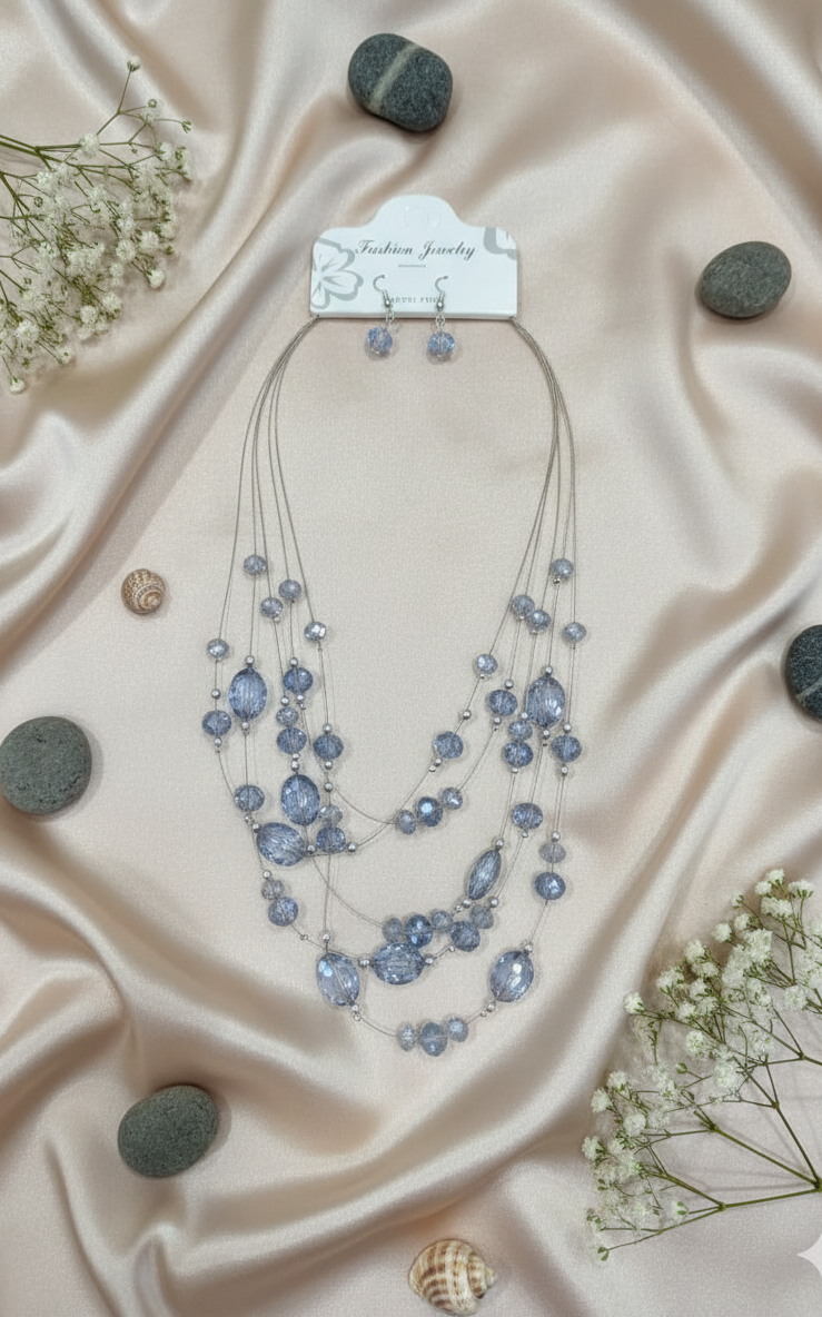 "Oceanic Serenity" Multi-Strand Beaded Necklace & Earring Set