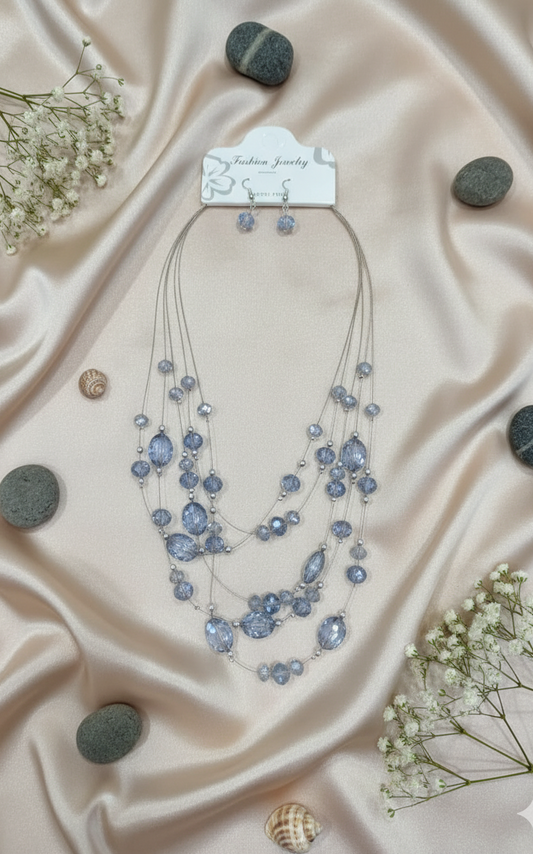 "Oceanic Serenity" Multi-Strand Beaded Necklace & Earring Set