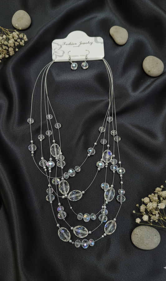 "Oceanic Serenity" Multi-Strand Beaded Necklace & Earring Set