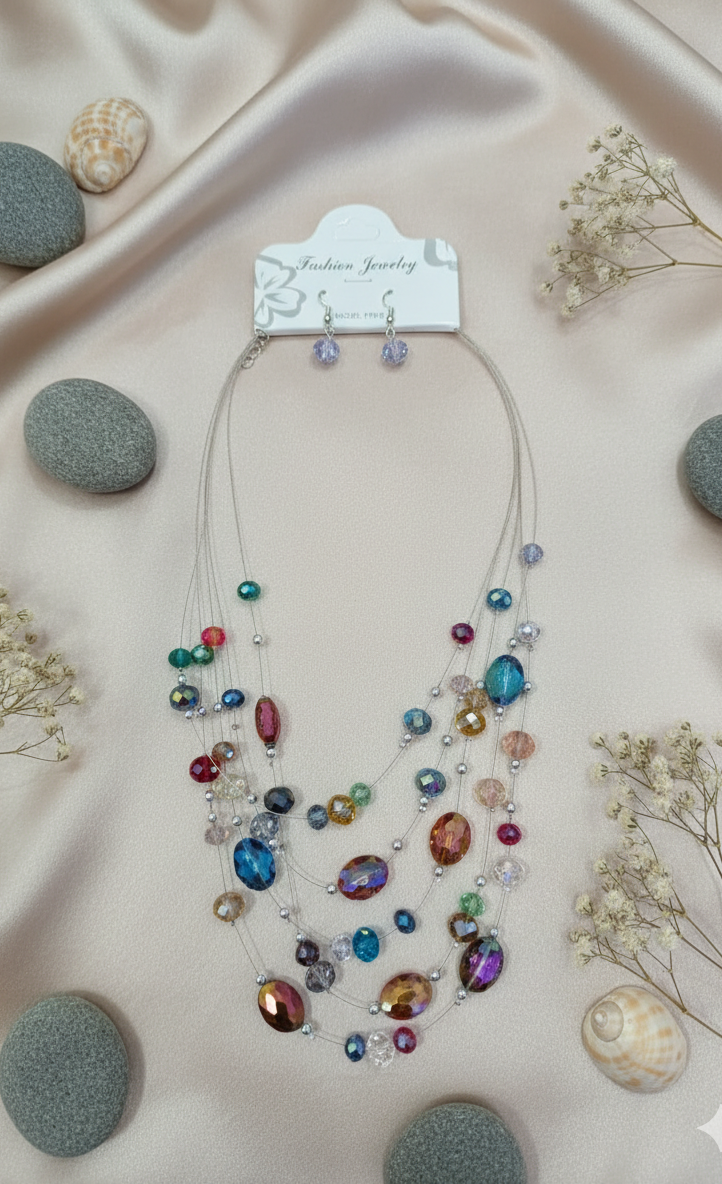 "Oceanic Serenity" Multi-Strand Beaded Necklace & Earring Set