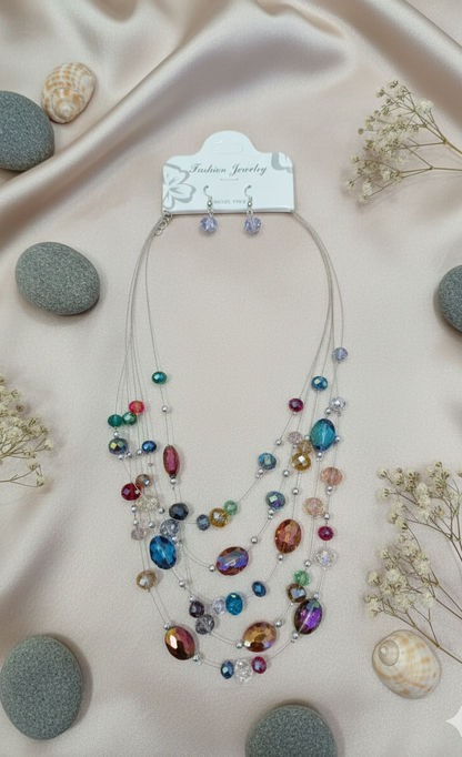 "Oceanic Serenity" Multi-Strand Beaded Necklace & Earring Set