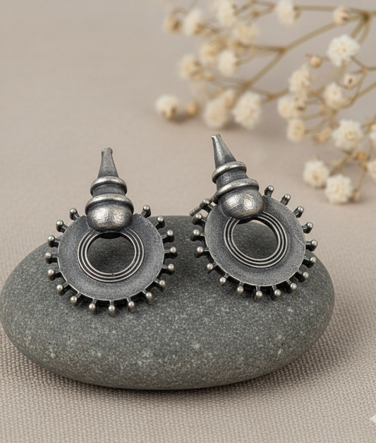German Silver Hoop Earring with Sun Disc