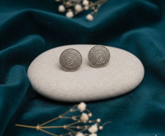 German Silver Earring with Engraved Teardrops & Hearts