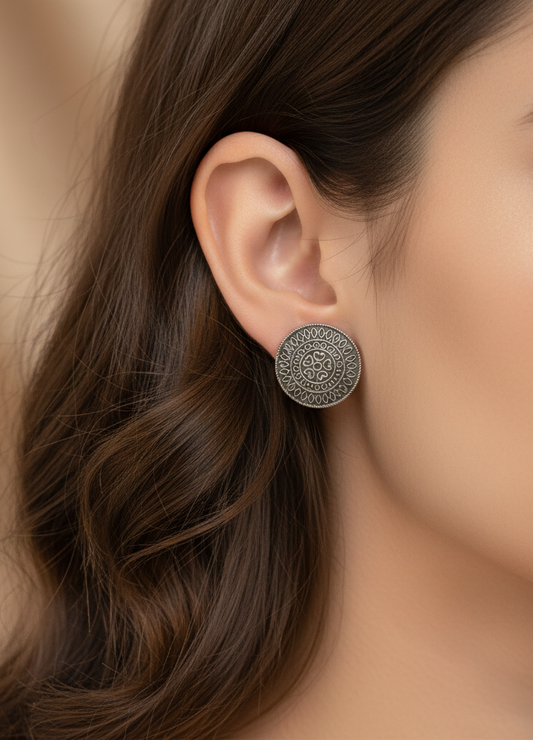 German Silver Earring with Engraved Teardrops & Hearts