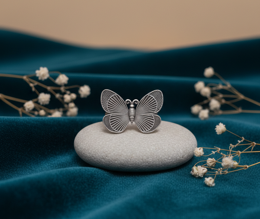 German Silver Butterfly Adjustable Ring