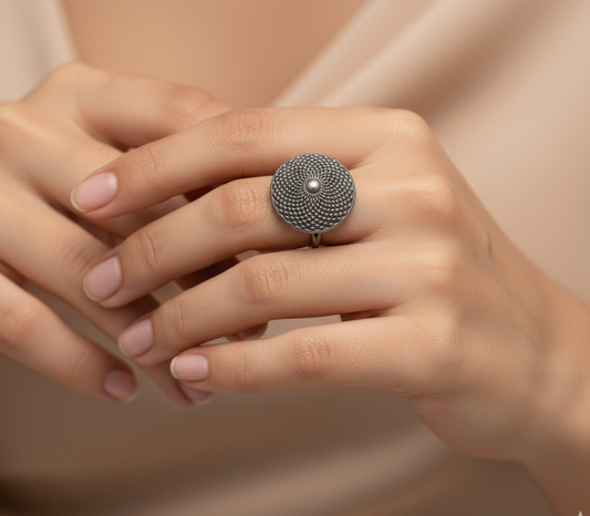 German Silver Dome Adjustable Ring