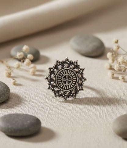German Silver Mandala Ring