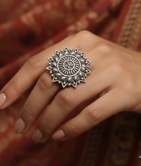 German Silver Mandala Ring