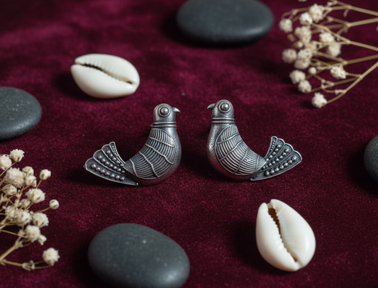 German Silver Folk Dove Earrings