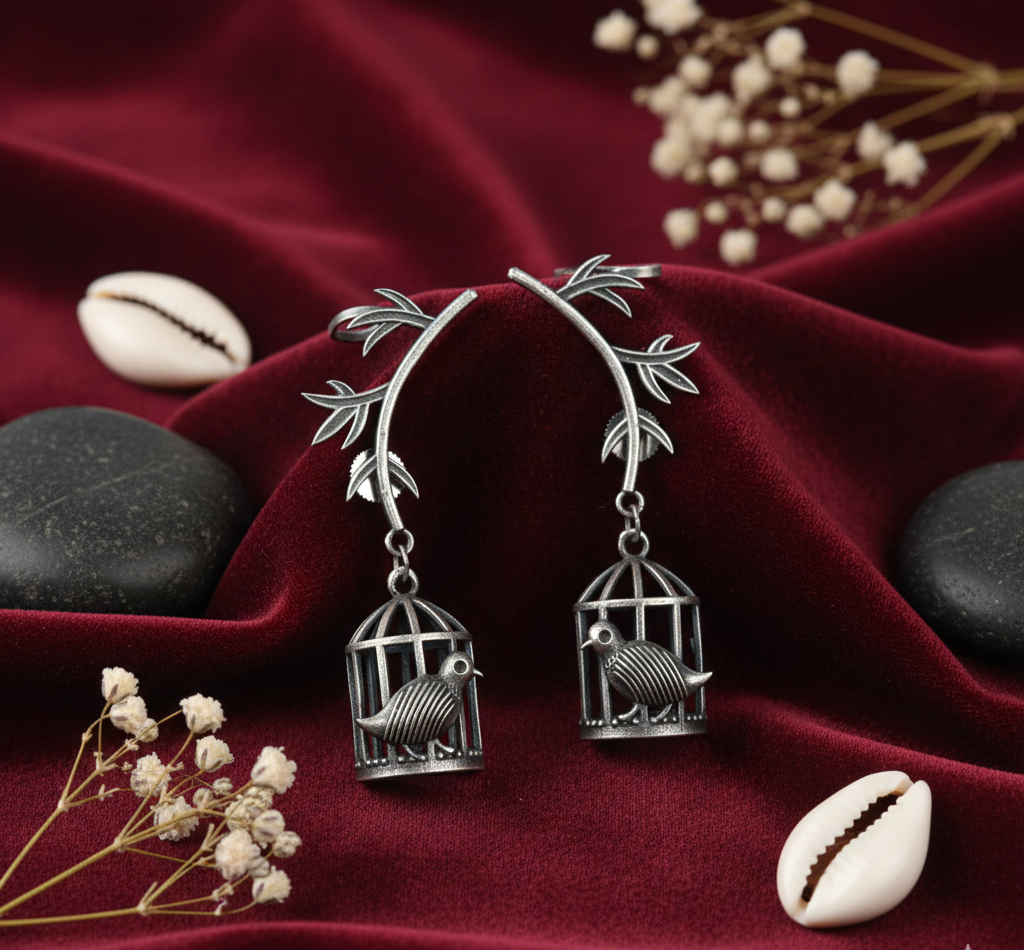 German Silver Birdcage Dangler Earring