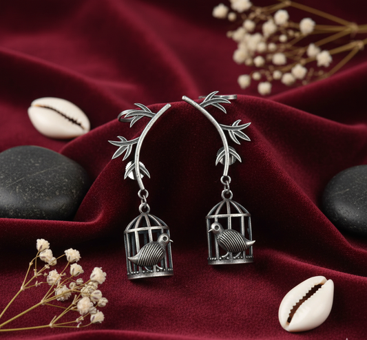 German Silver Birdcage Dangler Earring