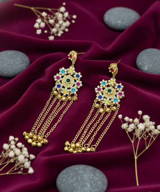 Gold-Plated Kashmiri Multi-Stone Earrings