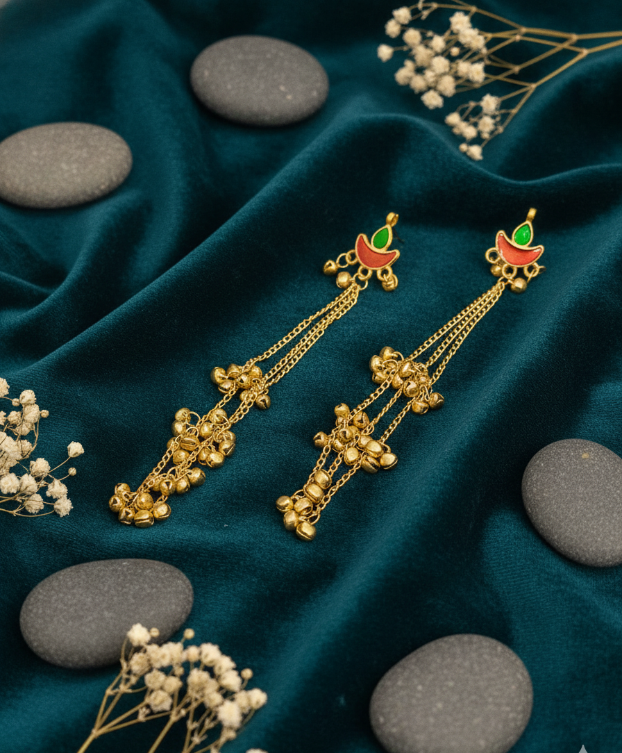 Enamel Diya Design Kashmiri Earrings