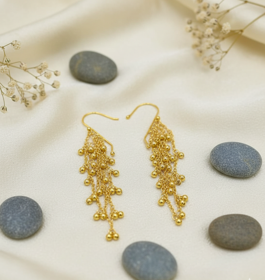 Cascading Golden Bead Dangler Kashmiri Earrings