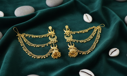 Crescent Moon and Jhumka Ear Chains