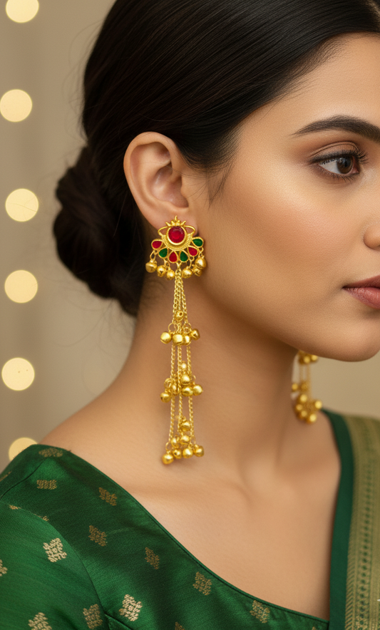 Ruby Emerald Bell Kashmiri Earrings