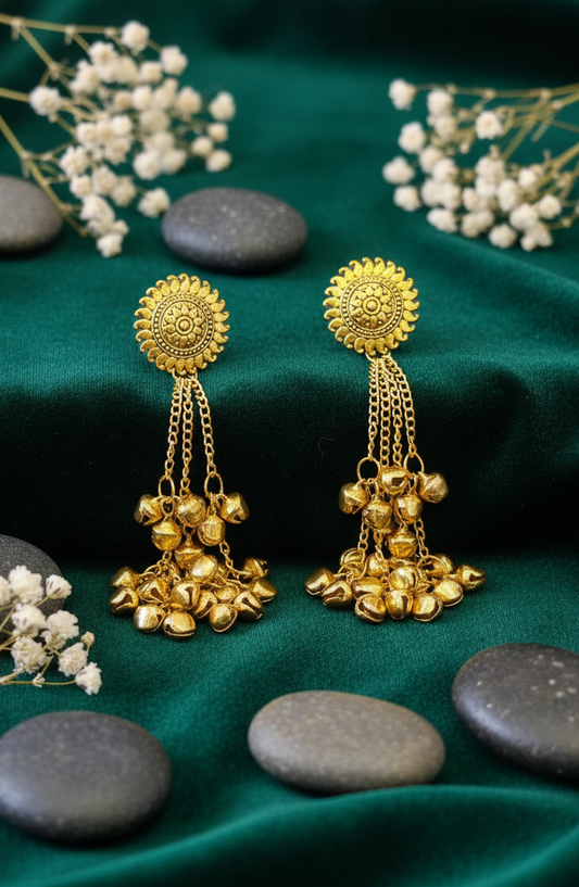 Golden Bellflower Dangler Kashmiri Earrings
