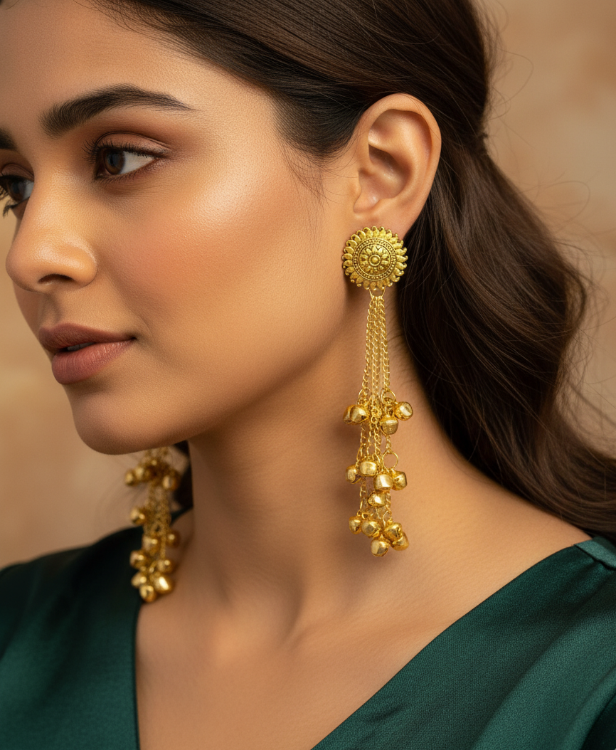 Golden Bellflower Dangler Kashmiri Earrings