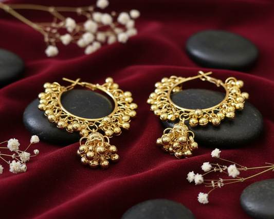 Golden Beaded Hoop Earrings with Jhumka Drop