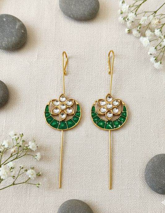 Emerald Crescent Flower Ear Cuffs