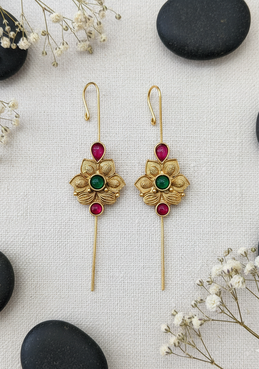 Ruby and Emerald Floral Ear Cuffs