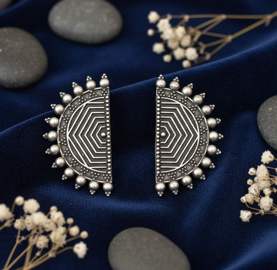 Half-Moon Tribal German Silver Earrings