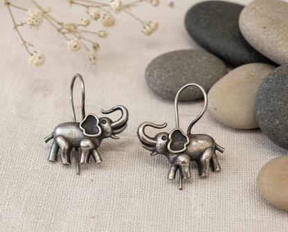 Sterling German Silver Elephant Charm Drop Earrings