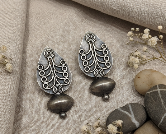 German Silver Filigree Teardrop Dangle Earrings