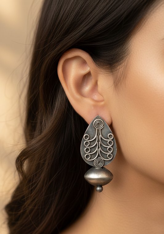 German Silver Filigree Teardrop Dangle Earrings