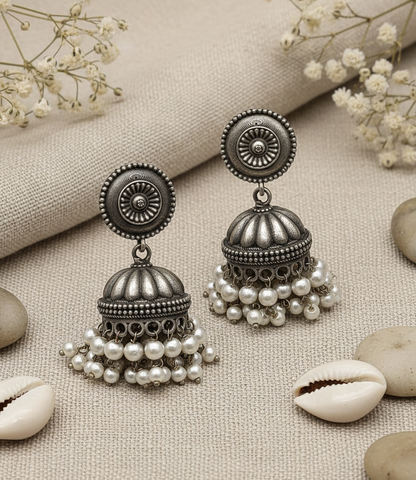 German Silver Heritage Pearl Jhumka Earrings