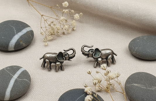 German Silver Trunk-Up Elephant Stud Earrings
