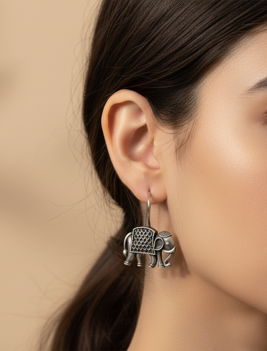 German Silver Royal Elephant Hook Earrings