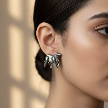 Antique Silver Camel Stud Earrings