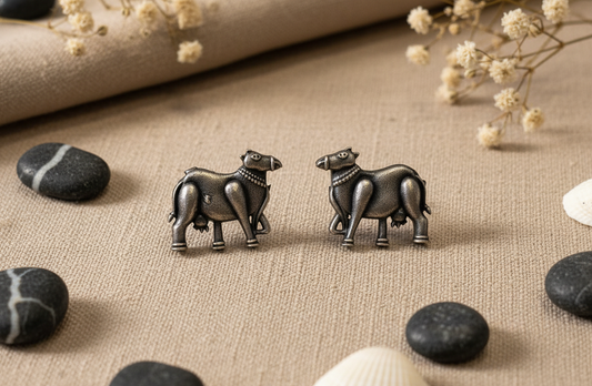 Antique Silver Camel Stud Earrings