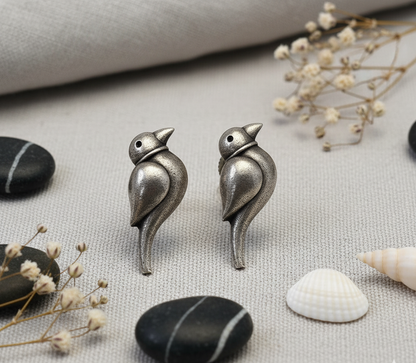 Vintage German Silver Bird Stud Earrings