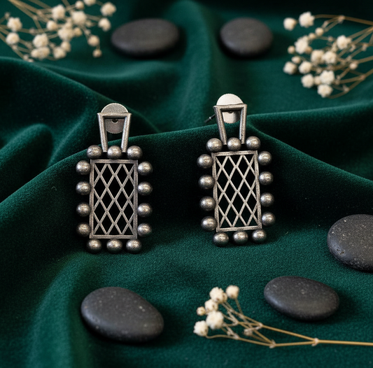 Tribal Geometric German Silver Drop Earrings