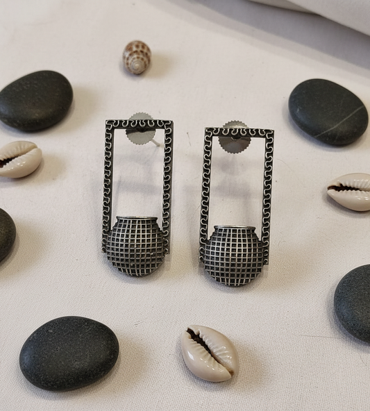 Geometric Pot Sterling German Silver Earrings
